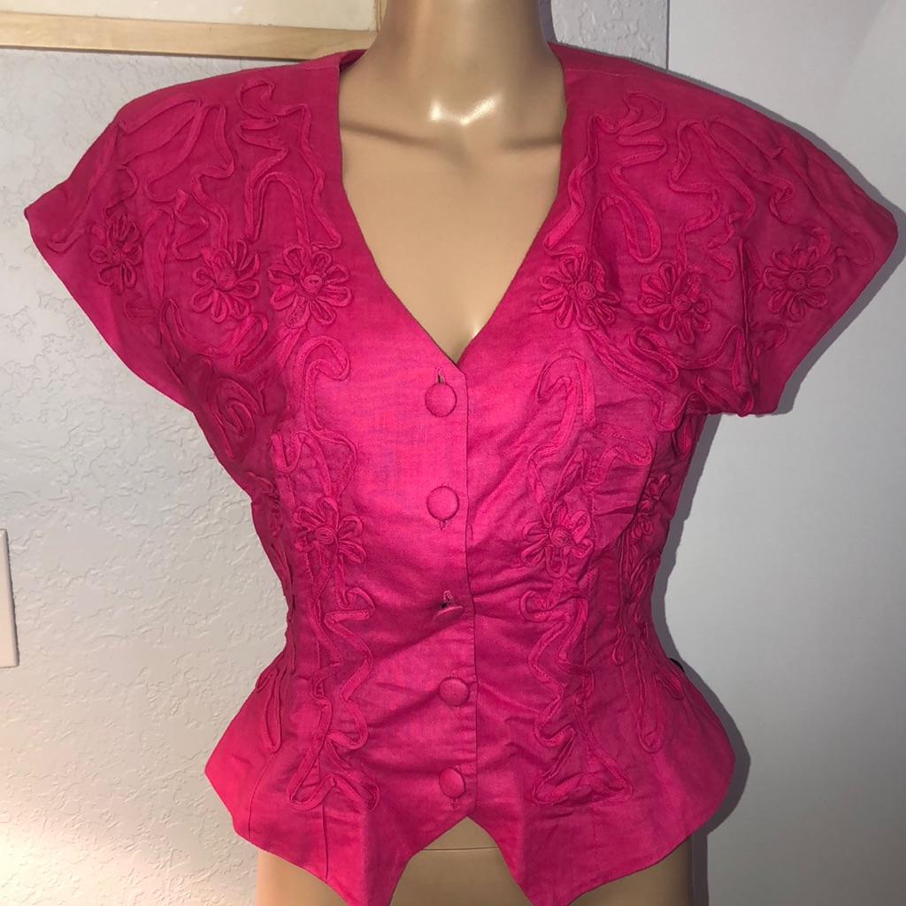 Vintage Nancy Johnson, Pink 80’s Cotton Blend Blouse, Size 8